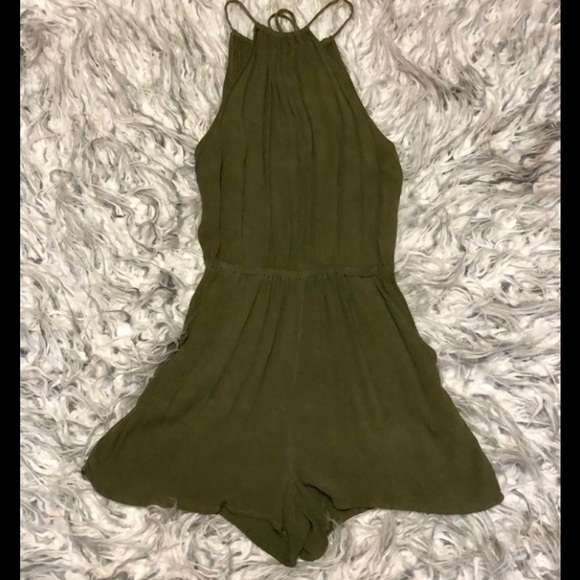 Army Green Romper with Keyhole Back - Picture 2 of 3